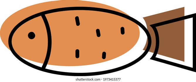 Orange fish with five black dots, icon illustration, vector on white background