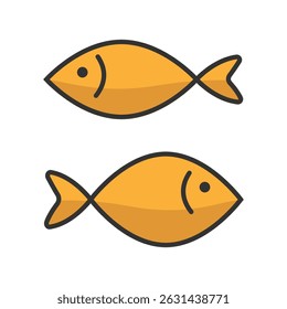 Orange fish icon set isolated flat style vector illustration on white background.