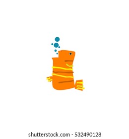 Orange fish letting blue bubbles on a white background