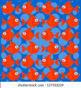 orange fish on a blue background with bubbles