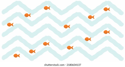 peces naranjas con fondo azul en forma de olas.