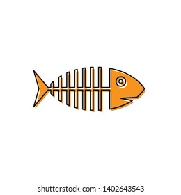 Orange Fish skeleton icon isolated on white background. Fish bone sign. Vector Illustration