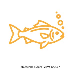Orangenfische, die mit Blasen schwimmen, einzeln auf weißem Hintergrund