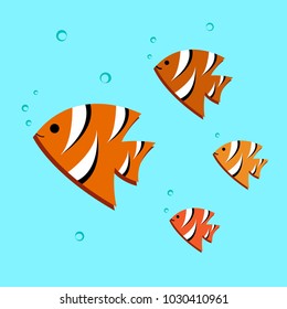 Orange fish swimming in water. Vector illustration