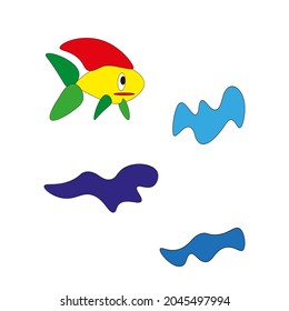 Orange Fish, Vector Isolated  Cartoon vector clipart hand drawn illustration isolated on white background. Ocean, sea, aquarium. Isolated image. Vector graphics.EPS10