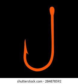 Orange Fishing hook black  on a black background