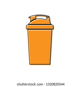 Orange Fitness shaker icon isolated on white background. Sports shaker bottle with lid for water and protein cocktails. Vector Illustration