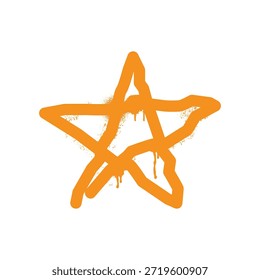 Símbolo de estrela de cinco pontas laranja criado com efeito de pintura de spray ativo, com gotas e textura, representando classificação, qualidade ou estilo de arte de rua