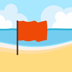 Orange flag at beach landscape. Vector illustration