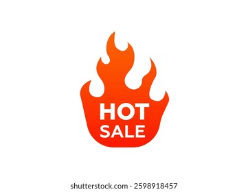 Orange flame design highlights the words hot sale for promotions and discounts against a white background.