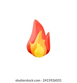 Orange flame, volumetric 3d icon, vector illustration isolated on white background. Symbol of fire, light with red hot burning, cute cartoon picture in realistic plastic effect. Render icon