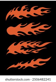 Orange flames design for racing cars livery, flames stickers set for cars or bike