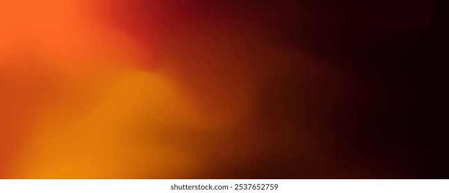 Orange flames and smoke on black background. Abstract pattern. Dark yellow gradient scene. Banner for advertising products on website. Space for text. Vector illustration.