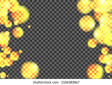 Orange Flare Background Transparent Vector. Bokeh Glow Design. Spark Template. Gold Confetti Sparks Card. Yellow Shiny.