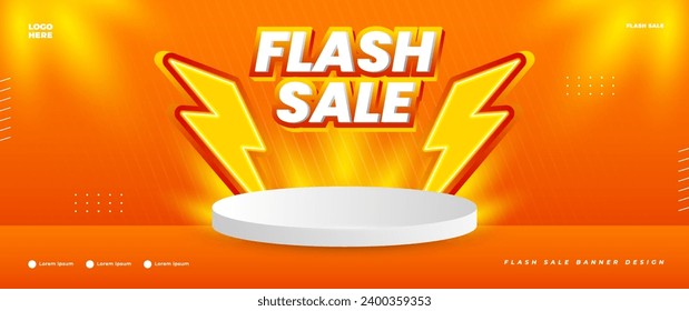 Orange flash sale banner design with podium elements, suitable for retail promotions