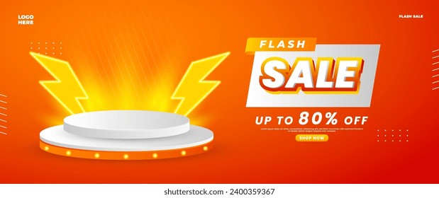 Orange flash sale banner design with podium elements, suitable for retail promotions