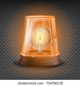 Orange Flasher Siren Vector. 3D Realistic Object. Light Effect. Rotation Beacon. Emergency Flashing Siren. Isolated On Transparent Background Illustration
