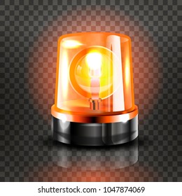 Orange Flasher Siren Vector. Realistic Object. Light Effect. Beacon For Police Cars Ambulance, Fire Trucks. Emergency Flashing Siren. Transparent Background vector Illustration