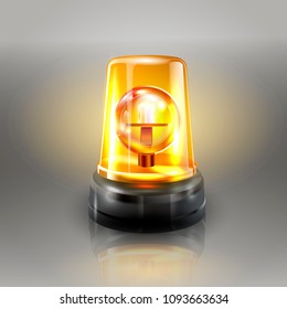 Orange Flasher Siren Vector. Realistic Object. Light Effect. Beacon For Police Cars Ambulance, Fire Trucks. Emergency Flashing Siren. Gray Background vector Illustration