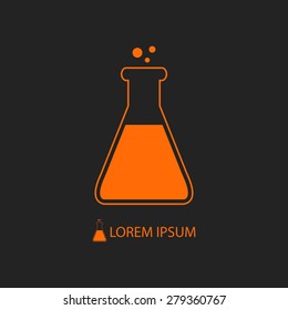 Orange flask with  substance as chemistry logo on black background