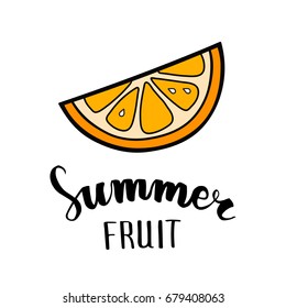 Orange flat icon, symbol of summer, hand lettering