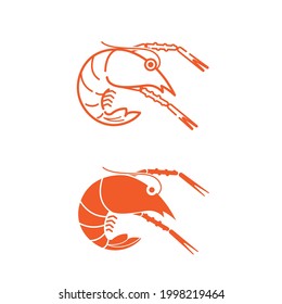 Orange  flat and outline prawn icon and logo.