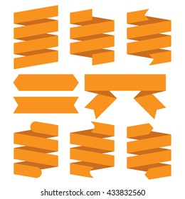 Orange flat ribbon set on isolated background for promotion
