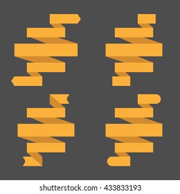 Orange flat ribbon set on isolated background