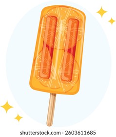 Orange Flavor Citrusy Popsicle. Frozen Fruit Ice Pop Illustration