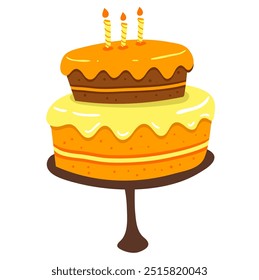 orange flavor fruit chocolate cream birthday cake with candles celebration clipart