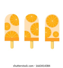 Orange flavored ice cream with orange slides inside design in three styles, vector Illustration, on a white background,