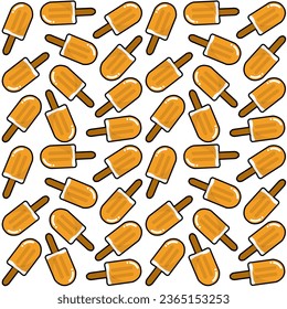 Orange flavored Popsicle ice cream seamless pattern background on white background, abstract pattern background