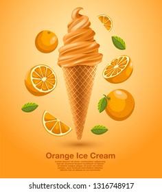 Orange : Flavored Soft Ice cream Set : Vector Illustration