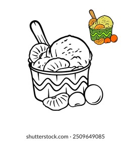 Orange Flavour With Real Fruit For Topping A Cup Of Ice Cream Vector Design 