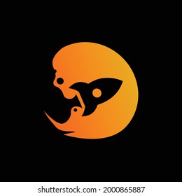 Orange flight rocket logo design