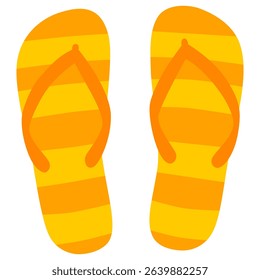 Orange Flip flops with stripes. Summer footwear. Cartoon vector illustration on white background.