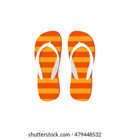 Orange flip-flops slippers beach sea sandals shoes  vector illustration isolated on white background, flat cartoon striped flipflops 