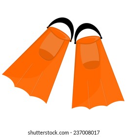 Orange flippers, flippers isolated,diving equipment, swimming tourism