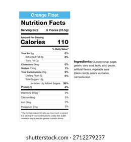 Orange Float Nutrition Facts Label Informações detalhadas