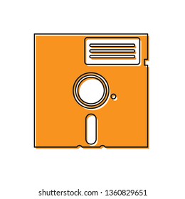 Orange Floppy disk in the 5.25-inch icon isolated on white background. Floppy disk for computer data storage. Diskette sign. Vector Illustration