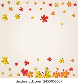 Orange Floral Background BeigeVector. Leaf Abstract Card. Ocher October Leaves. Wallpaper Foliage Frame.