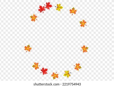 Orange Floral Background Transparent Vector. Leaf Tree Illustration. Colorful Canadian Foliage. Isolated Plant Template.