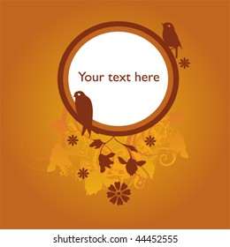 Orange floral and bird grunge background with space for text