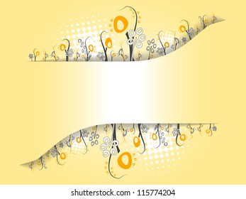 Orange floral border in motion Artificial flowers creating a border behind a wavy sheet on the orange background