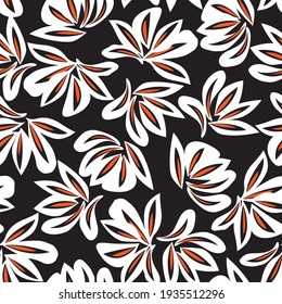Orange Floral botanical seamless pattern background suitable for fashion prints, graphics, backgrounds and crafts