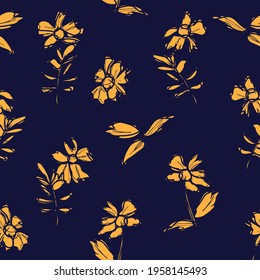 Orange Floral botanical seamless pattern background suitable for fashion prints, graphics, backgrounds and crafts