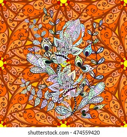Orange floral bright vector seamless pattern with colorful flowers. Vector.