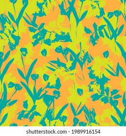 Orange Floral brush strokes seamless pattern background for fashion prints, graphics, backgrounds and crafts