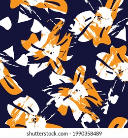 Orange Floral brush strokes seamless pattern background for fashion prints, graphics, backgrounds and crafts