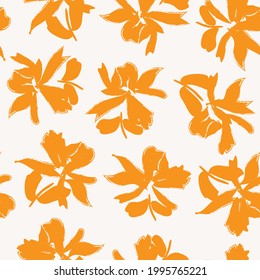 Orange Floral brush strokes seamless pattern background for fashion prints, graphics, backgrounds and crafts